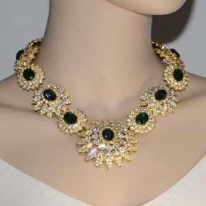 Kenneth Jay Lane KJL Gold-Tone Green, Blue & Clear Crystal Nancy Reagan Necklace